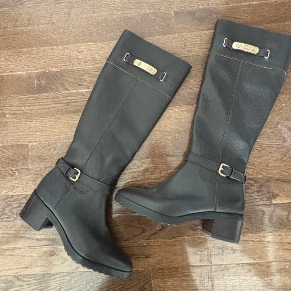 Coach Sullivan Safari Chestnut Brown Pebbled Leather Luxury Tall Riding Boots - Picture 1 of 10